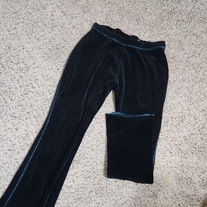 Chic Black Velour Pants with Blue Accent